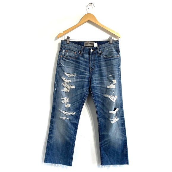 J. Crew Denim - Point Sur selvedge denim distressed jean straight leg destroyed front cropped